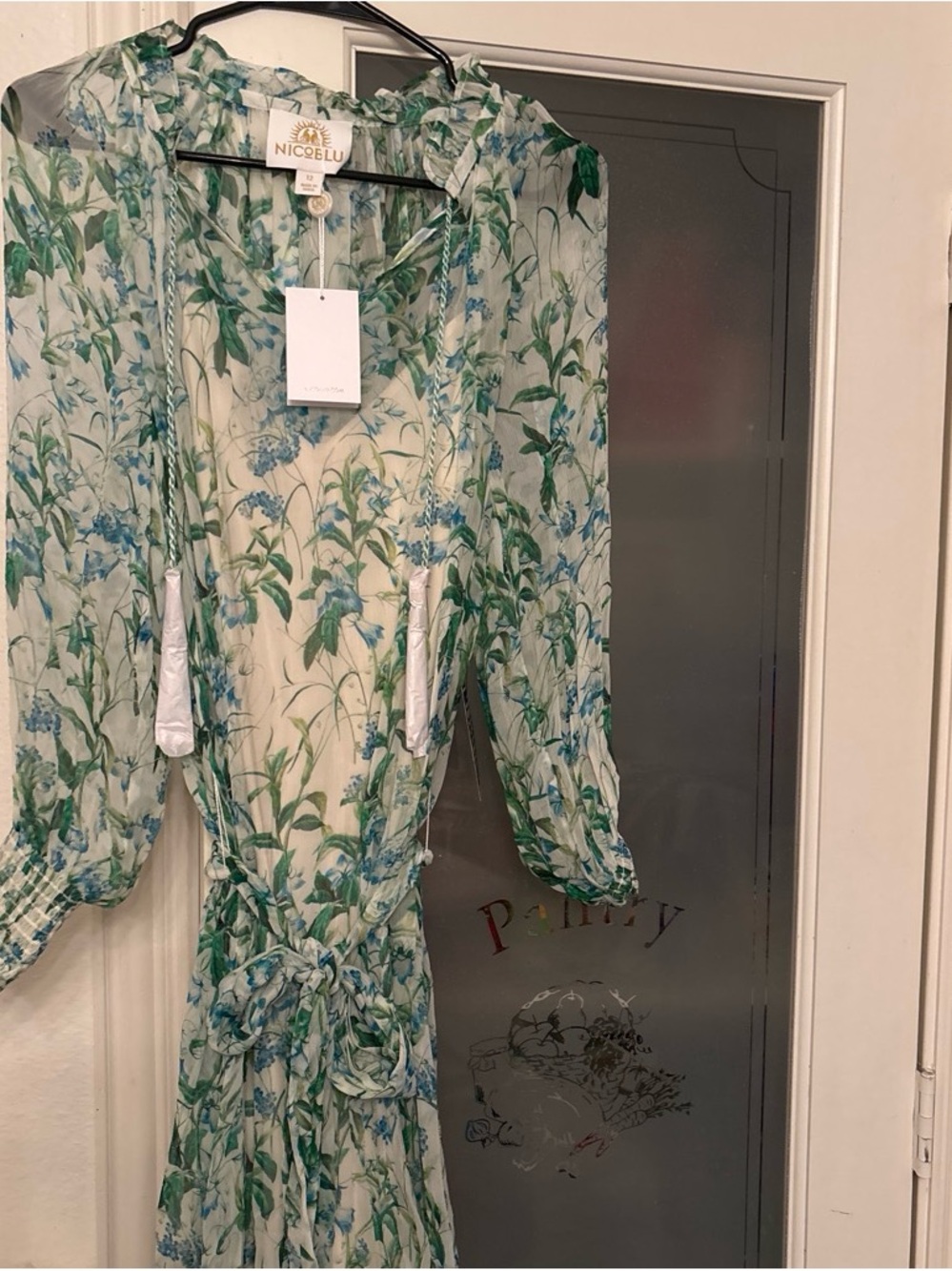 Nicole Sheer Green and Blue Floral Wrap Jumpsuit - Picture 1 of 7